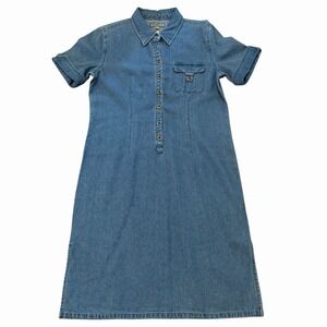 VTG Denim Dress Short Sleeve Jumper Dress Women's Medium Blue Preppy Teacher NWT